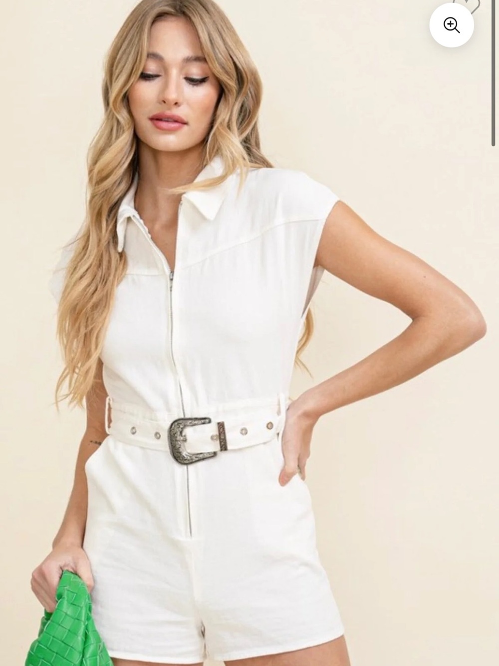 White Denim Romper w Belt